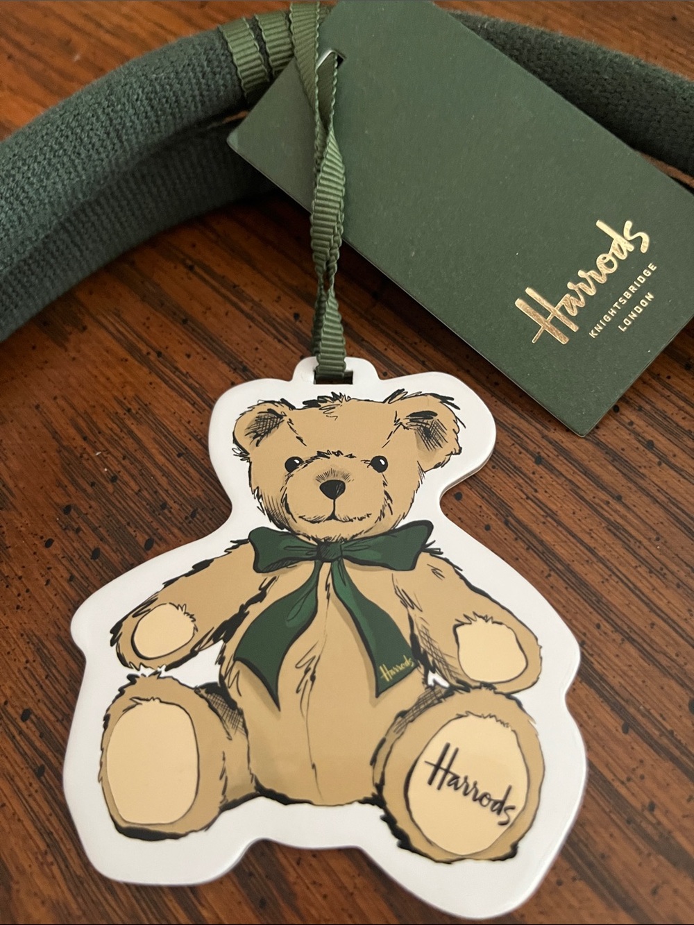Harrods Green Canvas Tote with Teddy Bear Print - Picture 2 of 13